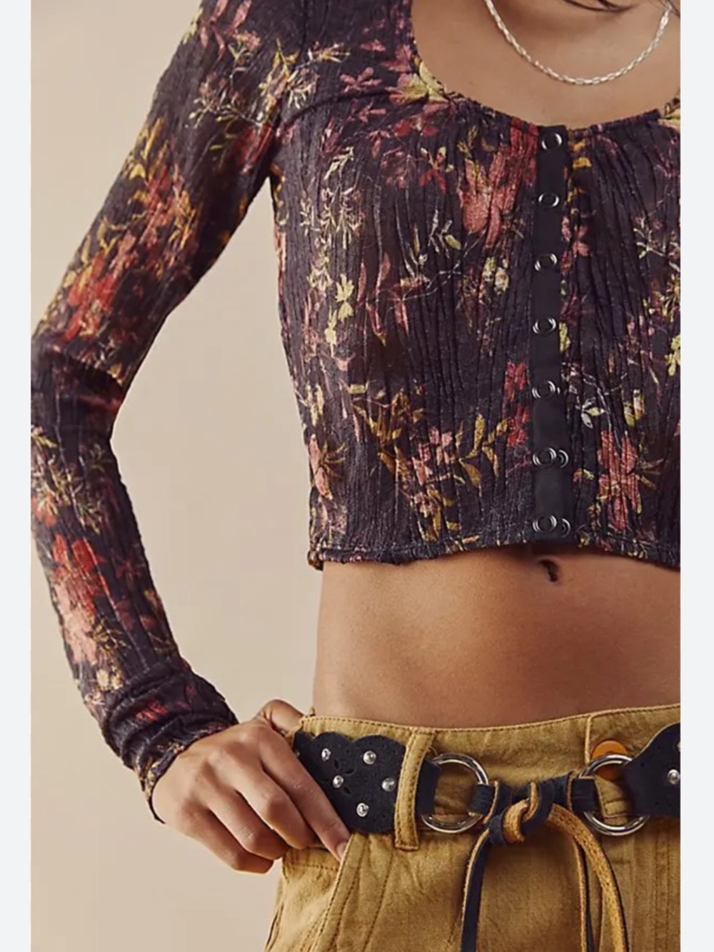 NWT Free People Women's Angelina Cropped Top Dark Combo - Picture 2 of 11